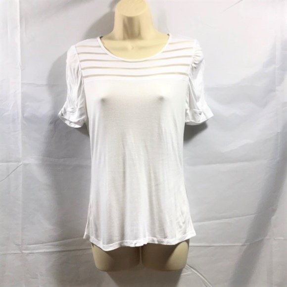 INC International Concepts Womens Top Size P/M Striped Sheer Petite Casual White - Picture 1 of 5